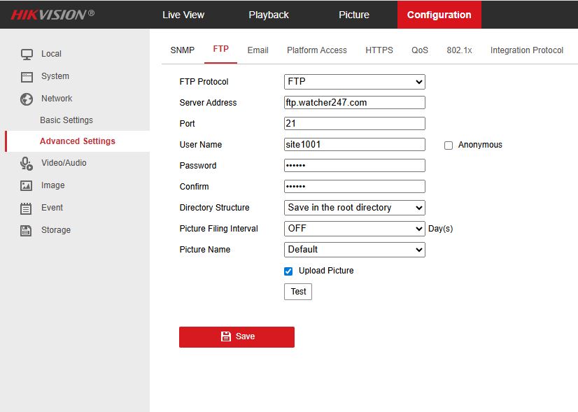 Hikvision FTP settings